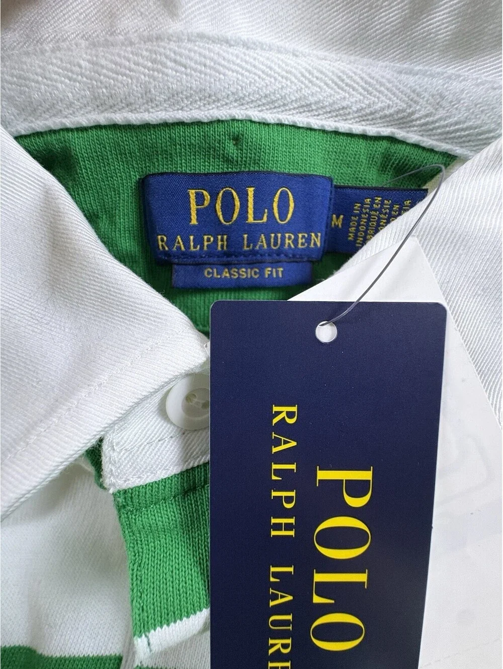 NWT Polo Ralph Lauren Rugby Shirt Men’s Medium Green White Stripe Classic Fit